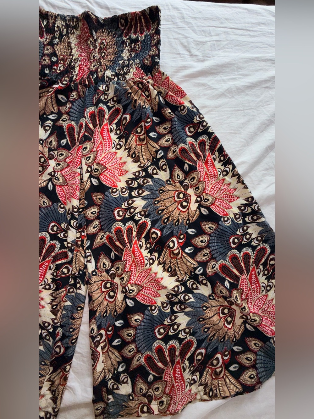 Boho Wide Leg Printed Palazzo Pants - Peacock Floral - Picture 4 of 12